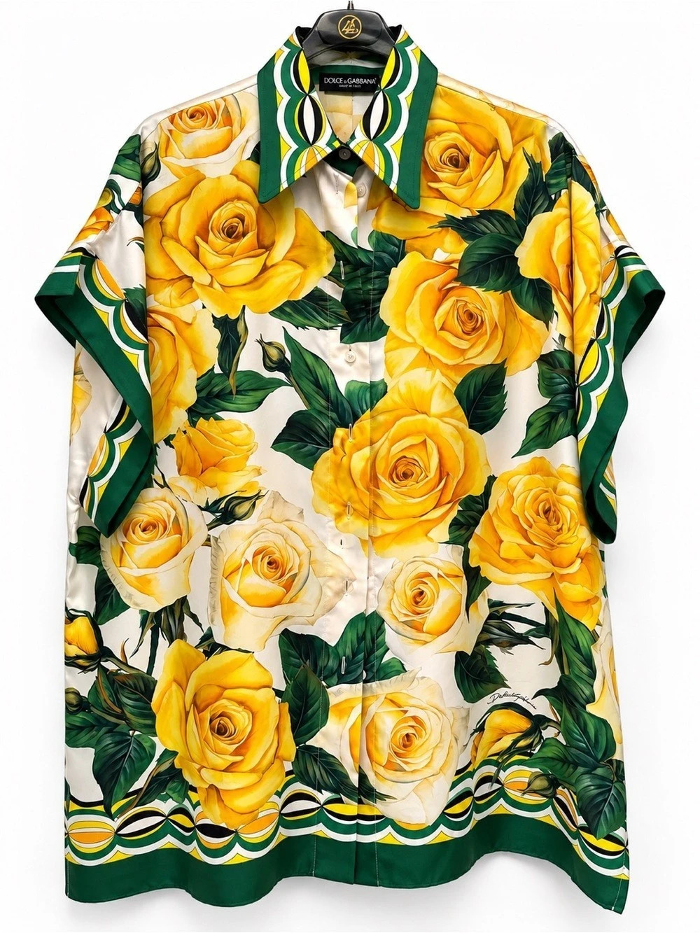 Dolce & Gabbana Yellow Rose Print Silk Shirt IT 38